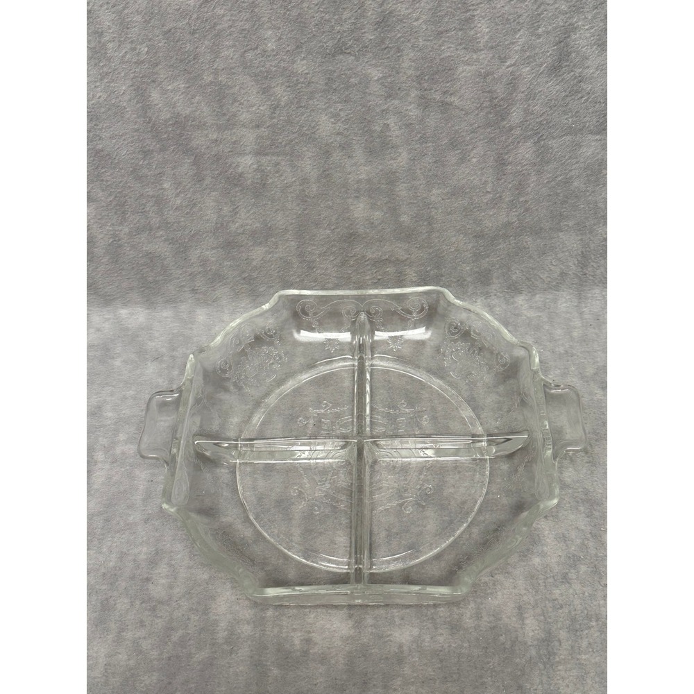 Vintage Relish Dish Clear 4 Sections‎ Divided Serving Piece Etched MCM
